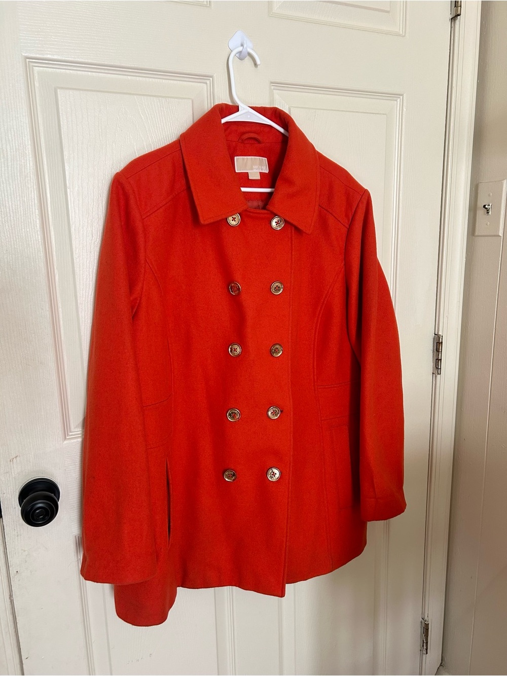 Michael Kors Double-Breasted Wool Blend Peacoat Size 2X Burnt Orange Long Line